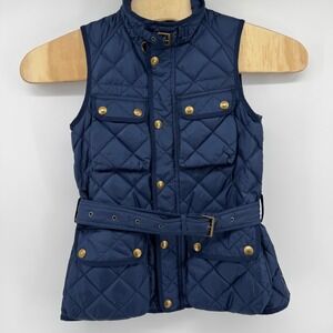 Polo Ralph Lauren Navy Blue Quilted Down Puffer Vest Belted Women Small S/P